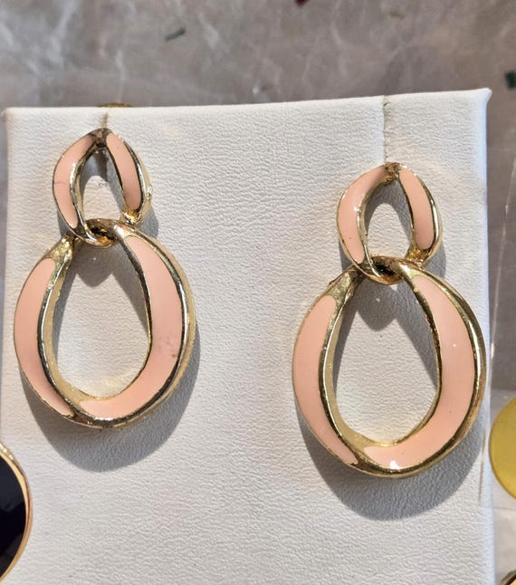 Vintage Gold Drop Earrings: 1980s-90s Blue, Pink,… - image 2