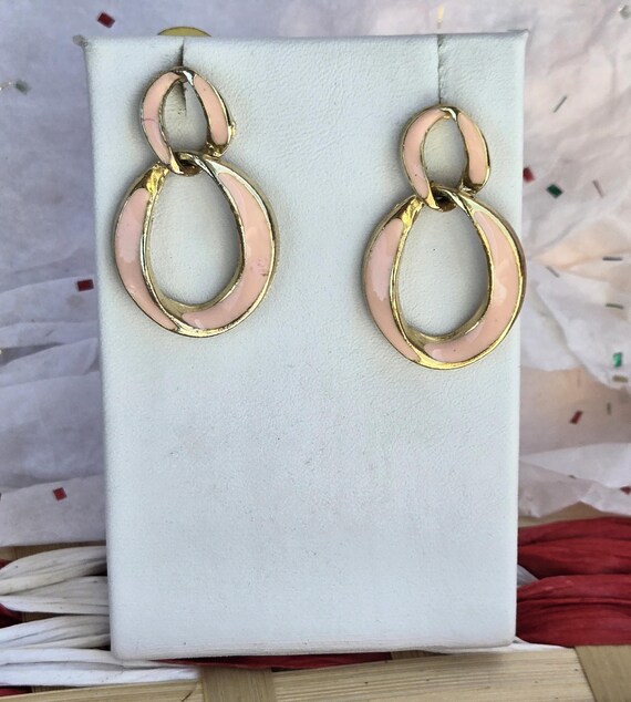 Vintage Gold Drop Earrings: 1980s-90s Blue, Pink,… - image 4