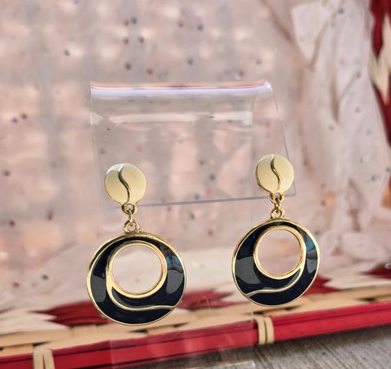 Vintage Gold Drop Earrings: 1980s-90s Blue, Pink,… - image 7