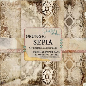 Antique Lace Style - SEPIA - 20 Grunge Background Junk Journal Aged Rose Vintage (Digital Download)