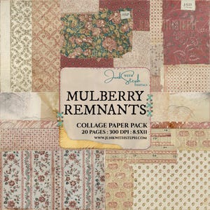 Mulberry Remnants: Vintage Paper Collage Masterboard Fabric Textures Junk Journal Kit (Digital Download)