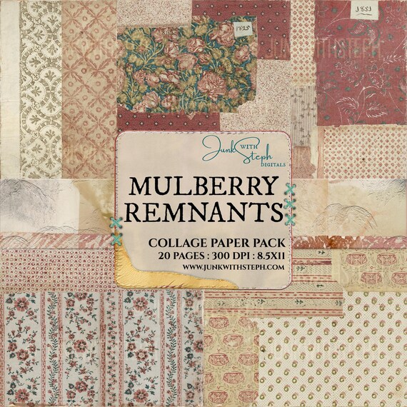 Mulberry Remnants: Vintage Paper Collage Masterboard Fabric Textures Junk Journal Kit (Digital Download)