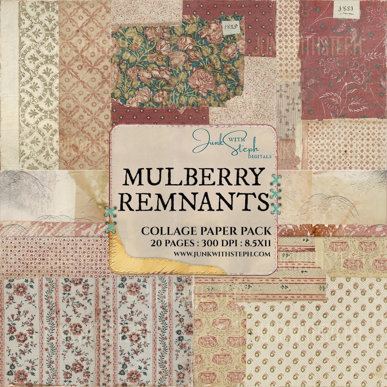 Mulberry Restnants: Kit de collage de papel vintage Masterboard con texturas de tela para diario creativo (descarga digital) imagen 1