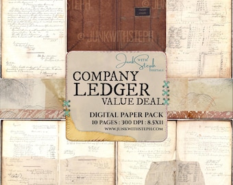 Company Ledger: Value Deal Vintage 1865 Journal Pages Printable Backgrounds (Digital Download)