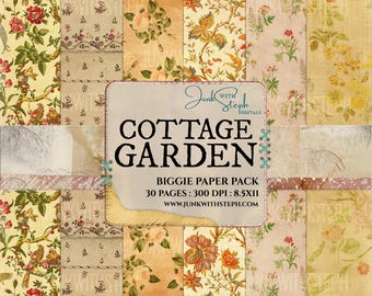 Cottage Garden: Biggie Paper Pack Junk Journal con fondo de patrón floral sin costuras (descarga digital)