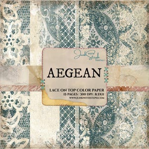 Aegean - Lace on TOP, Paper Pack: 15 Page Color Textured Background Creamy Lace INSTANT download Printable Junk Journal Pages for Scrapbook