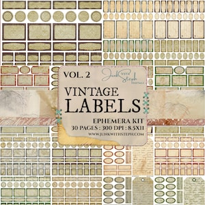 Vintage Labels - Vol. 2 with 30 pages, over 600 separate elements Blank labels specimen Tags Apothecary grunge Junk Journal Scrapbooking Etc
