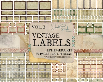 Vintage Labels - Vol. 2 with 30 pages, over 600 separate elements Blank labels specimen Tags Apothecary grunge Junk Journal Scrapbooking Etc