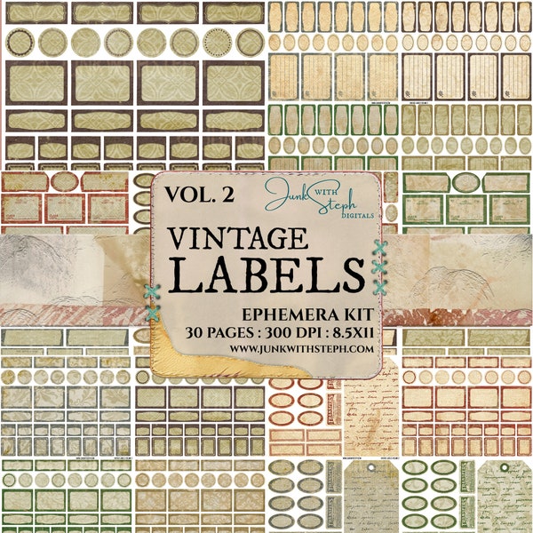 Vintage Labels - Vol. 2 with 30 pages, over 600 separate elements Blank labels specimen Tags Apothecary grunge Junk Journal Scrapbooking Etc