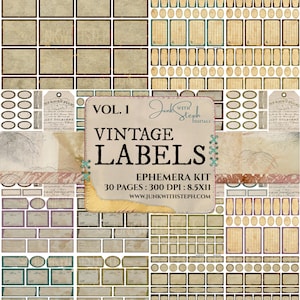 Vintage Labels - Vol. 1 with 30 pages, over 600 separate elements Blank labels specimen Tags Apothecary grunge Junk Journal Scrapbooking Etc