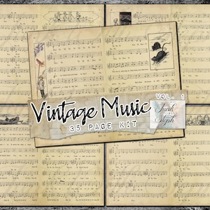Música antigua v.1 - 35 páginas Notas musicales e ilustraciones de 1897 Libro antiguo raro Kit de diario basura imprimible digital Papeles de collage especiales