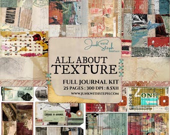 Kit completo para diario creativo All About Texture: Collage grunge vintage de Masterboard con efímeros (descarga digital)