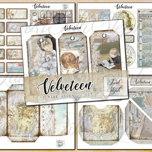 Velveteen - 10 Page ADDON Junk Journal Kit - Vintage Blues Velveteen Rabbit Floral Easter themed labels envelopes tags ephemera Junk Journal