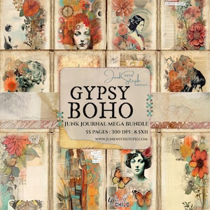 Gypsy Boho - KIT MEGA PAQUETE DE 55 páginas - Palabras coloridas, extravagantes, eclécticas y vibrantes, efímeras y fondos con texturas y estampados