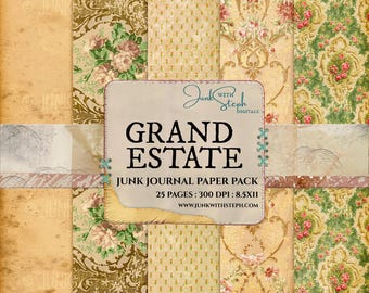 Paquete de papel para diario Grand Estate: 25 páginas con papel tapiz vintage grunge imprimible (descarga digital)