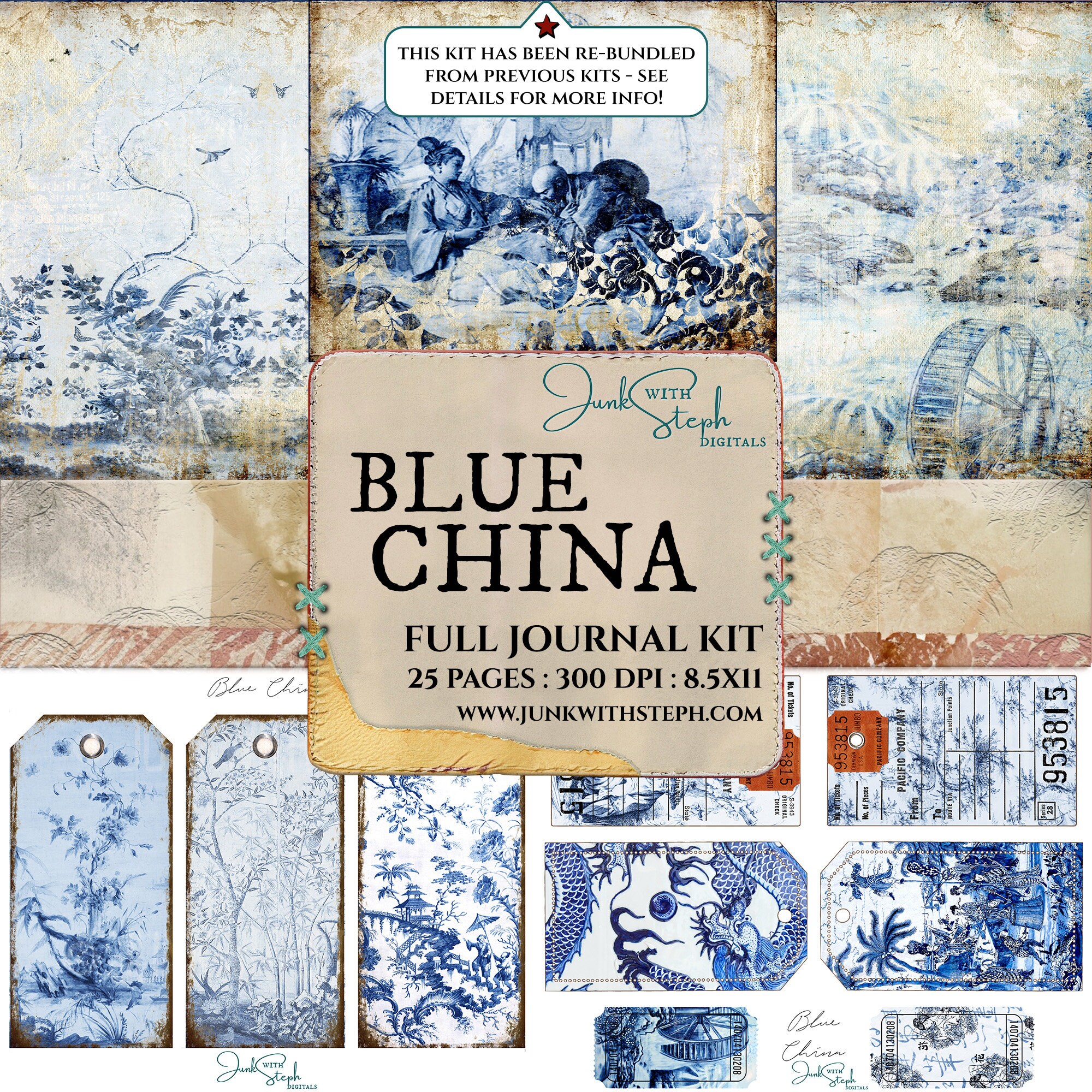 Junk Journal Kit Vintage Blue: Vintage Ephemera for Junk