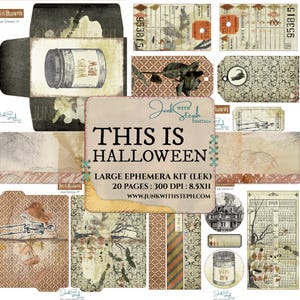 This is Halloween: LARGE Ephemera Kit - 20 Ephemera Pages - Brown, Black and Spooky Junk Journals Crafting Scrapbooking Tickets Envelopes