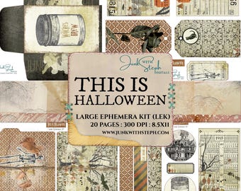Das ist Halloween: GROSSES Ephemera Kit - 20 Ephemera Seiten - Braun, Schwarz und Gruselig Junk Journals Crafting Scrapbooking Tickets Umschläge