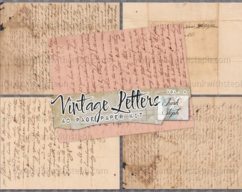 Vintage brieven - Vol 4 - 40 pagina's papierpakket - vintage grunge gescande oude brievendocumenten antieke 1800's junk journal achtergrond dubbel