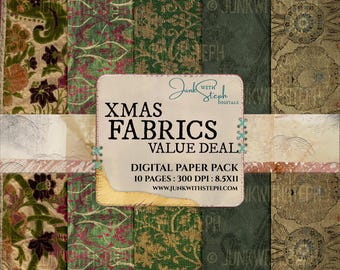 Paquete de papel para diario basura de XMAS Fabrics: Fondos de pantalla navideños en rojo, verde y dorado (descarga digital)