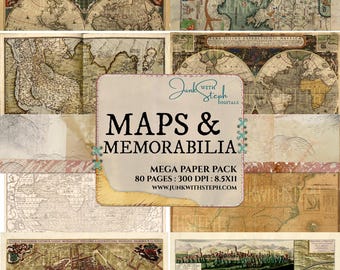 Mapas y recuerdos: Paquete de papel MEGA de 80 páginas para notas de campo, estilo medieval grunge histórico (descarga digital)
