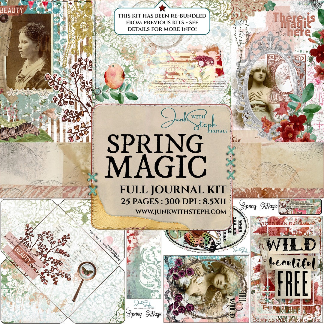 Spring Magic Junk Journal Kit: Shabby Boho Ephemera (digital Download ...