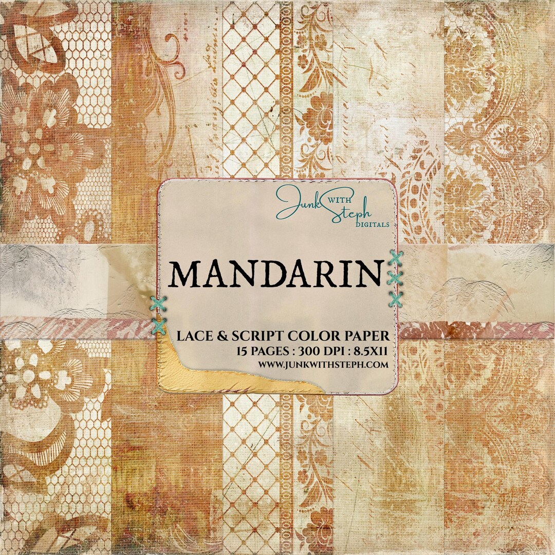Mandarin - Lace & Script Paper Pack: 15 Page Color Textured Patterns ...