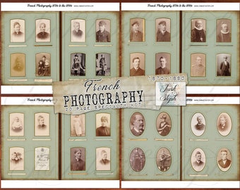 French Photography (1870-1890) - 20 Page Digital Printable Junk Journal Kit Specialty Collage Papers Antique Photos Cabinet Cards Vintage