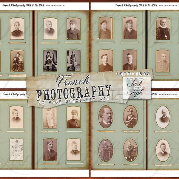 French Photography (1870-1890) - 20 Page Digital Printable Junk Journal Kit Specialty Collage Papers Antique Photos Cabinet Cards Vintage