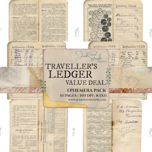 Traveller's Ledger: Value Deal Vintage 1906 Journal Pages Printable Ephemera (Digital Download)