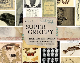 Halloween Ephemera: Super Creepy Junk Journal Pages (digital Download ...