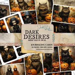 WAARDEDEAL - Dark Desires - 10 pagina's met dagboekkaarten halloween kat pompoen levendige kleuren portret efemere ongewenste dagboeken scrapbooking +bg