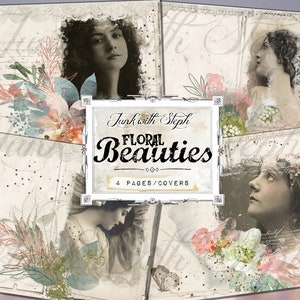 Beautés florales - Pièce maîtresse de 4 pages à couverture signature Téléchargement instantané Imprimable fleur belles femmes dentelle Pages de journal indésirable
