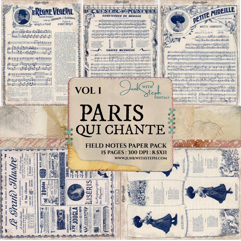 Paris qui Chante: Volume 1 Catalogo Vintage Spartiti Blu Illustrazioni Effimere (Download Digitale) immagine 3