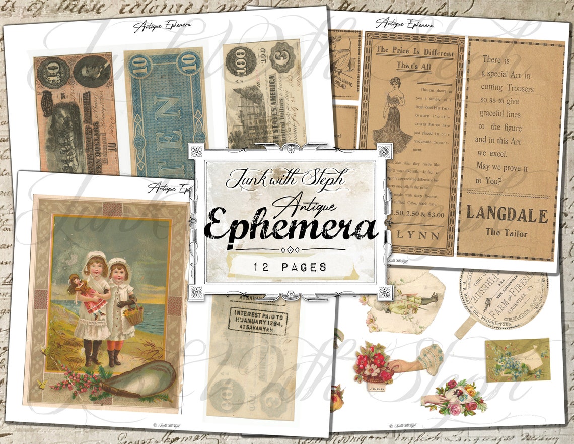 Antique Ephemera 12 Vintage Ephemera Pages with unique Etsy