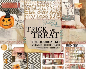 Grunge Halloween Junk Journal Kit: Witch, Pumpkin, Damask (Digital Download)