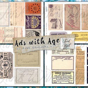 Ads With Age v.1 - 20 Vintage Ephemera Pages with over 60 unique pieces for Junk Journals, Paper Crafting and Scrapbooking Tickets Tags ETC