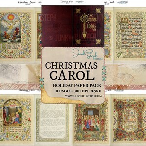 Canto di Natale: Classico d'epoca Copyright 1873 - Un libro di Natale raro e splendidamente illustrato, 10 doppie pagine, copertina vintage del diario Junk Journal