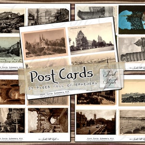 Post Cards - 25 Seiten mit 100 ECHTEN ALTEN VINTAGE Postkarten und Bildern Briefkorrespondenz vintage Scans Grunge Junk Journal Scrapbooking Etc