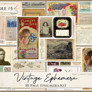 Vintage Ephemera Bundle #5 - 10 Vintage Ephemera Pages with over 60 unique pieces for Junk Journals Paper Crafting Scrapbooking Post Cards
