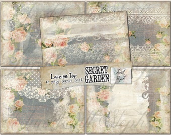 Secret Garden - Lace on TOP Paper Pack: 15 Seiten Farbe Strukturierter Hintergrund Creamy Lace SOFORTIGER Download Printable Junk Journal Seite Scrapbook