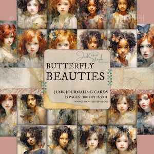 Beautés des papillons - 15 pages de cartes de journalisation mettant en vedette de belles filles, technique mixte, ailes de papillon, scrapbooking pour journal de bord éphémère