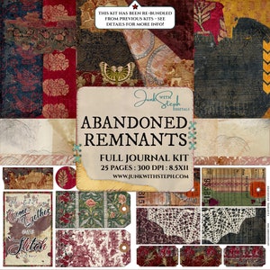 Restos abandonados - KIT DE DIARIO COMPLETO - Collage de basura con fondo texturizado y estampado, bordado y cosido de tela antigua muy detallado