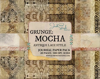 Estilo Encaje Antiguo - MOCHA - 20 Diarios Basura con Fondo Grunge, Marrón Envejecido Vintage (Descarga Digital)