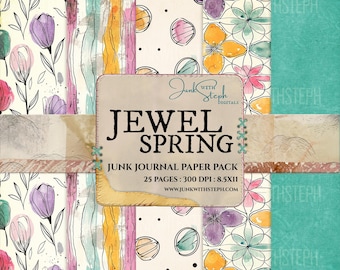 Paquete de papeles para diario Jewel Spring: Diseños con estampados en tonos bohemios pastel (Descarga digital)