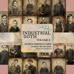 Goth industriel v2 - 15 pages de cartes de journalisation avec des portraits de style gothique antique des années 1890, album de journal éphémère vintage indésirable