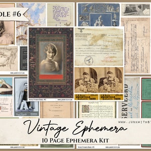 Vintage Ephemera Bundle #6 - 10 Vintage Ephemera Pages with over 60 unique pieces for Junk Journals Paper Crafting Scrapbooking Post Cards
