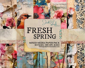 Primavera fresca: Paquete de papeles de técnica mixta Masterboard Collage Vibrant Junk Journal Kit (Descarga digital)