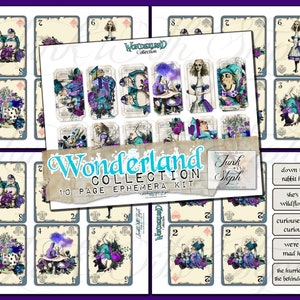 Collection pays des merveilles - 10 pages supplémentaires d'éphémères - Correspond parfaitement au kit et au module complémentaire « Meet Alice » ! Cartes à jouer, billets et devis !