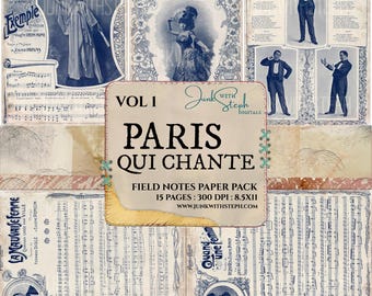 Paris qui Chante: Volume 1 Catalogo Vintage Spartiti Blu Illustrazioni Effimere (Download Digitale)